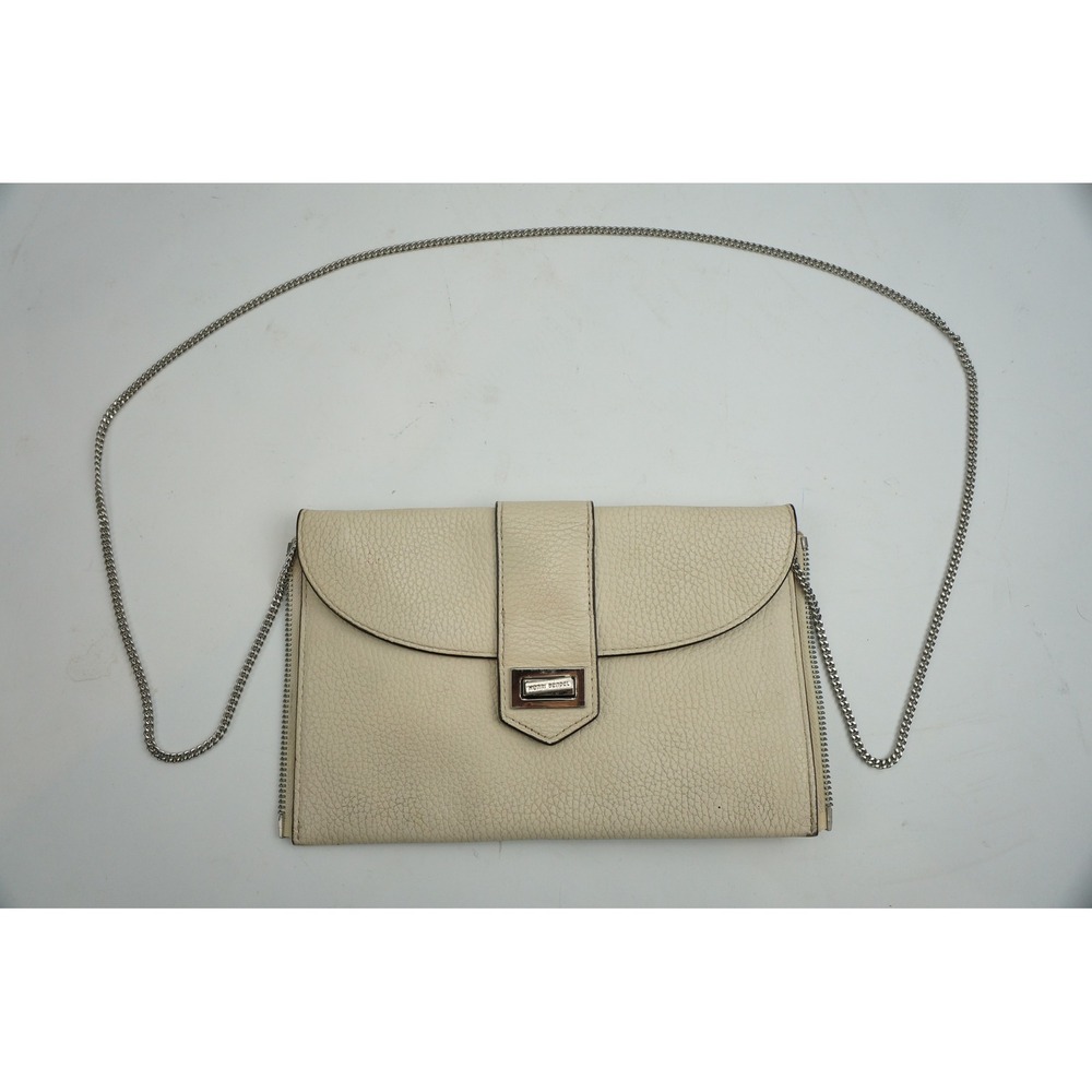Henri Bendel Crossbody Bag Cream Pebbled Leather Chain Strap Good